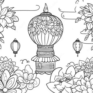 Colorful Taiwan Lantern Festival Coloring Page | Taiwan coloring page