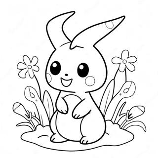 Cute Mimikyu with Flowers Coloring Page | Mimikyu coloring page