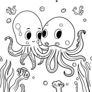 Octopus vs Squid Underwater Battle Coloring Page | Octopus vs Squid coloring page