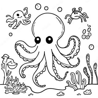 Colorful Octopus Swimming in Coral Reef Coloring Page | Octopus vs Squid coloring page