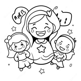 Super Mom with Kids Coloring Page | Super Mom coloring page
