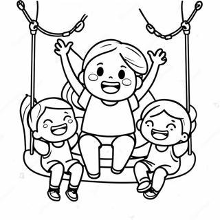 Kids Swinging Joyfully Coloring Page | Swing coloring page