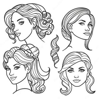 Colorful Hair Styles Coloring Page | Hair coloring page