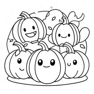 Cute Among Us Characters with Pumpkins Coloring Page | Among Us Thanksgiving coloring page