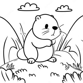 Cute Groundhog Peeking Out of Burrow Coloring Page | Groundhog Day coloring page