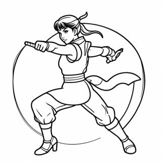 Chun Li in a Dynamic Fighting Pose Coloring Page | Chun Li coloring page
