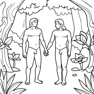 Eden Garden with Adam and Eve Coloring Page | The Fall of Man coloring page