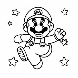 Mario with Colorful Stars Coloring Page | Mario Jumping coloring page
