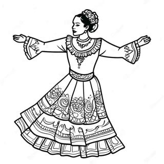 Folklorico Dancer in Colorful Dress Coloring Page | Folklorico Dancer coloring page