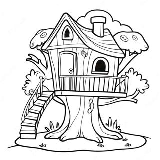 Verspielt Baumhaus Abenteuer Ausmalbild | Baumhaus Geheimnisse Ausmalbild