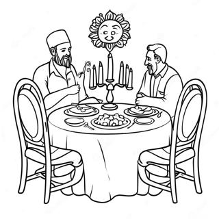 Joyful Shabbat Dinner Table Coloring Page | Shabbat coloring page