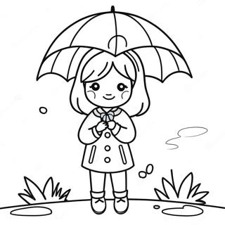 Cute Korean Girl with Umbrella Coloring Page | Korean Girl coloring page
