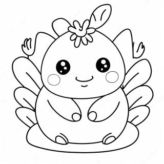 Cute Squishmallow Axolotl with Flowers Coloring Page | Squishmallow Axolotl coloring page