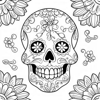 Vibrant Mexican Sugar Skull Coloring Page | Simple Mexican Folk Art coloring page