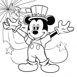 Kleurplaat van Mickey's 4e Juli Viering | Mickey 4 juli kleurplaat