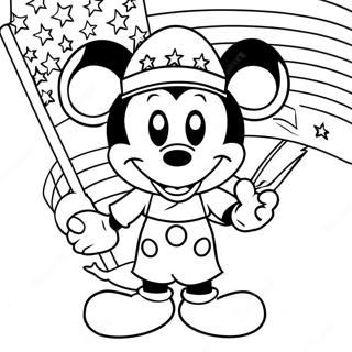 Kleurplaat van Mickey met de Amerikaanse Vlag | Mickey 4 juli kleurplaat