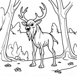 Creepy Wendigo in the Forest Coloring Page | Wendigo coloring page