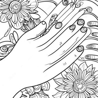 Hand Nail Art Coloring Page | Hand Nail coloring page