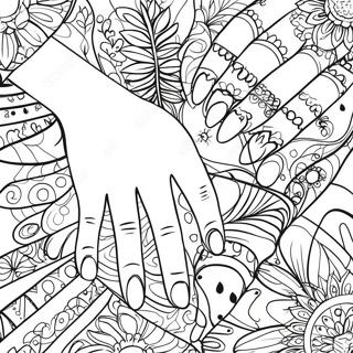 Colorful Hand Nail Designs Coloring Page | Hand Nail coloring page