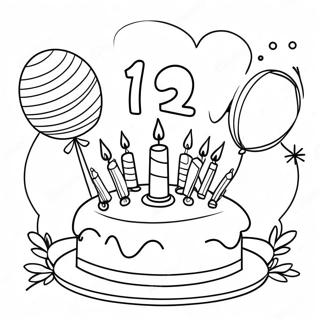 Happy 12th Birthday Celebration Coloring Page | Happy 12th Birthday coloring page
