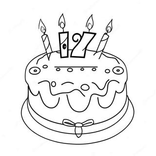 Colorful Happy 12th Birthday Cake Coloring Page | Happy 12th Birthday coloring page