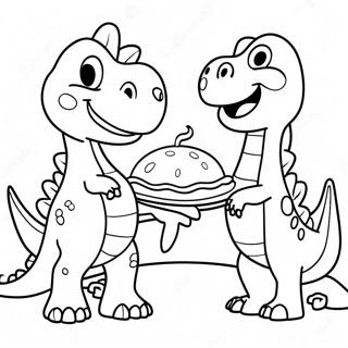 Cute Dinosaurs Celebrating Thanksgiving Coloring Page | Dinosaur Thanksgiving coloring page