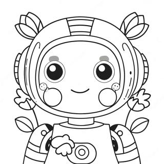 Cute Girl Robot with Flowers Coloring Page | Girl Robot coloring page
