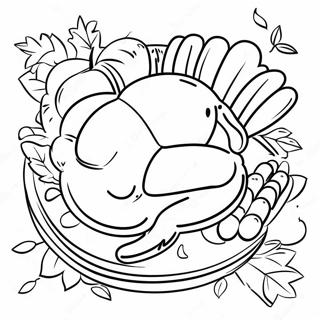 Colorful Thanksgiving Plate with Turkey and Sides Coloring Page | Thanksgiving Plate coloring page
