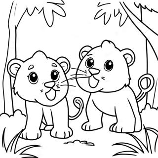 Playful Lions in a Jungle Coloring Page | Between the Lions coloring page