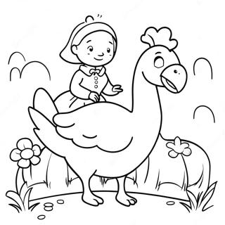 Whimsical Mother Goose with Animals Coloring Page | Mother Goose coloring page