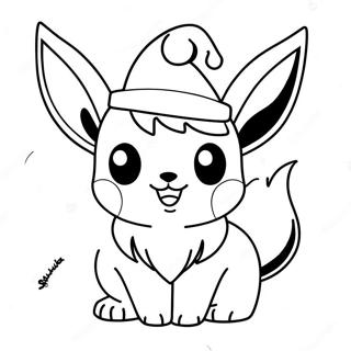 Cute Eevee with Santa Hat Coloring Page | Eevee Christmas coloring page