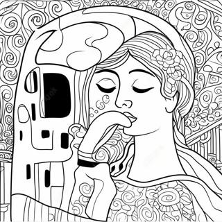 Klimt's The Kiss Coloring Page | Klimt coloring page