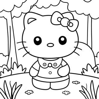 Niedliche Hello Kitty im Wald Ausmalbild | Hello Kitty Abenteuer Entsperrt Ausmalbild
