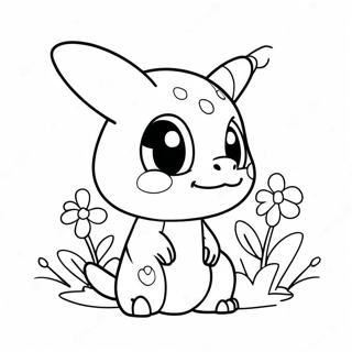 Cute Cubone with Flowers Coloring Page | Cubone coloring page