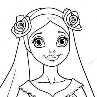 Corpse Bride with Flowers Coloring Page | Corpse Bride coloring page