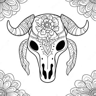Decorative Cow Skull Coloring Page | Cow Skull coloring page