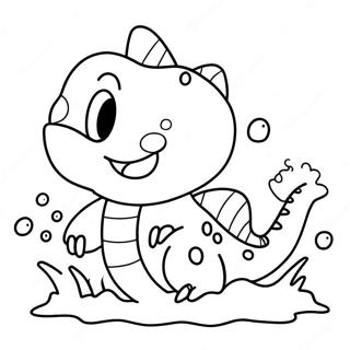 Cute Totodile Splashing in Water Coloring Page | Totodile coloring page