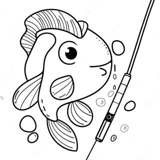 Cute Fishing Pole with Fish Coloring Page | Fishing Pole coloring page