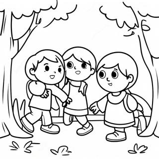 Playful Kids Playing Hide and Seek Coloring Page | Hide and Seek coloring page