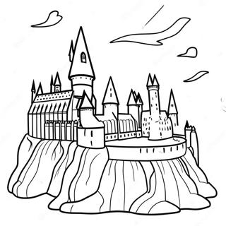 Hogwarts Slott Förhäxad Färgläggningssida | Harry Potter för vuxna målarbild