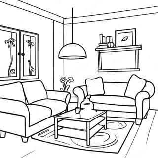 Cozy Living Room Interior Coloring Page | Interior Design coloring page