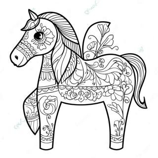 Traditional Scandinavian Dala Horse Coloring Page | Scandinavian Folk Art coloring page
