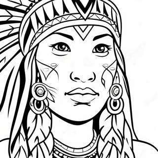 Realistisk portræt af en indfødt amerikansk kvinde farvelægningsside | Realistisk Native American Kvinde malebog