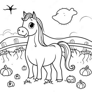 Spooky Horse in a Pumpkin Patch Coloring Page | Halloween Horse coloring page