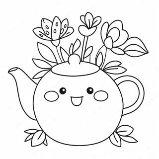 Cute Teapot with Flowers Coloring Page | Teapot coloring page