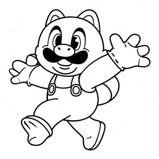 Tanooki Mario Jumping in the Air Coloring Page | Tanooki Mario coloring page