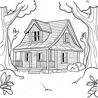 Charming Cottage in the Woods Coloring Page | Cottage coloring page