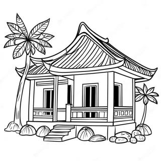 Traditional Vietnamese House Coloring Page | Vietnam coloring page