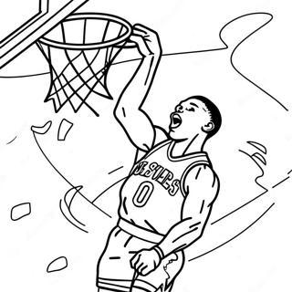 Dynamic Russell Westbrook Dunking Coloring Page | Russell Westbrook coloring page