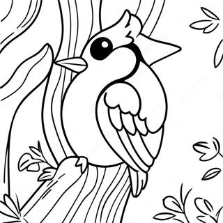 Colorful Woodpecker in a Tree Coloring Page | Woodpecker coloring page